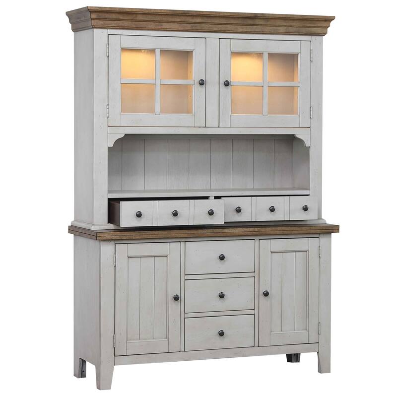 Extendable Dining Table Set - 8 Seater Oval Table with China Cabinet - Gray & Brown Wood Finish