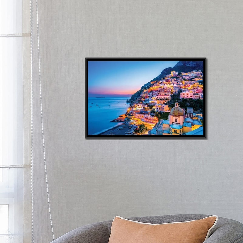 "Positano, Church Santa Maria Assunta Sunset " by Susanne Kremer Framed