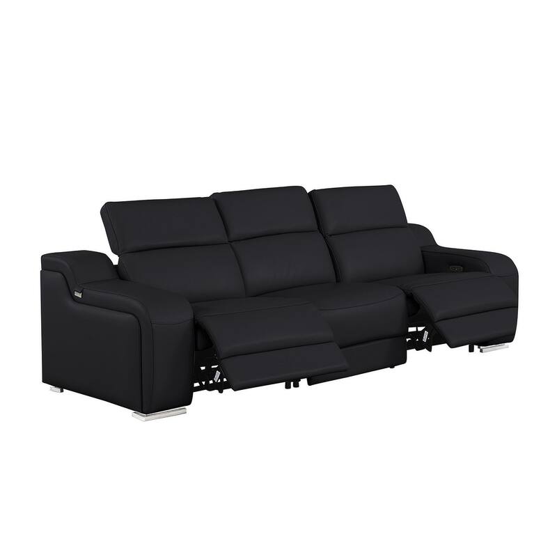 HomeRoots 103" Black Italian Leather Reclining USB Sofa