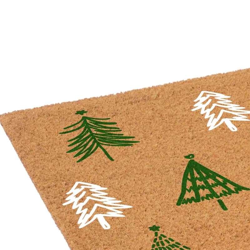HomeRoots 24" X 36" Brown Green And White Christmas Trees Outdoor Coir Door Mat - 24.00' X '36.00