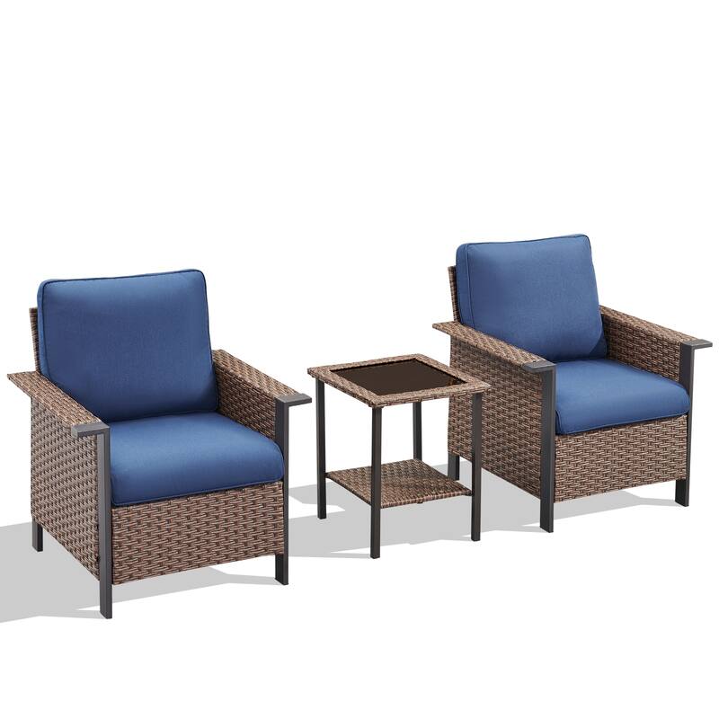 Pocassy Outdoor Wicker Sofa Glider Chair with Ottoman Set
