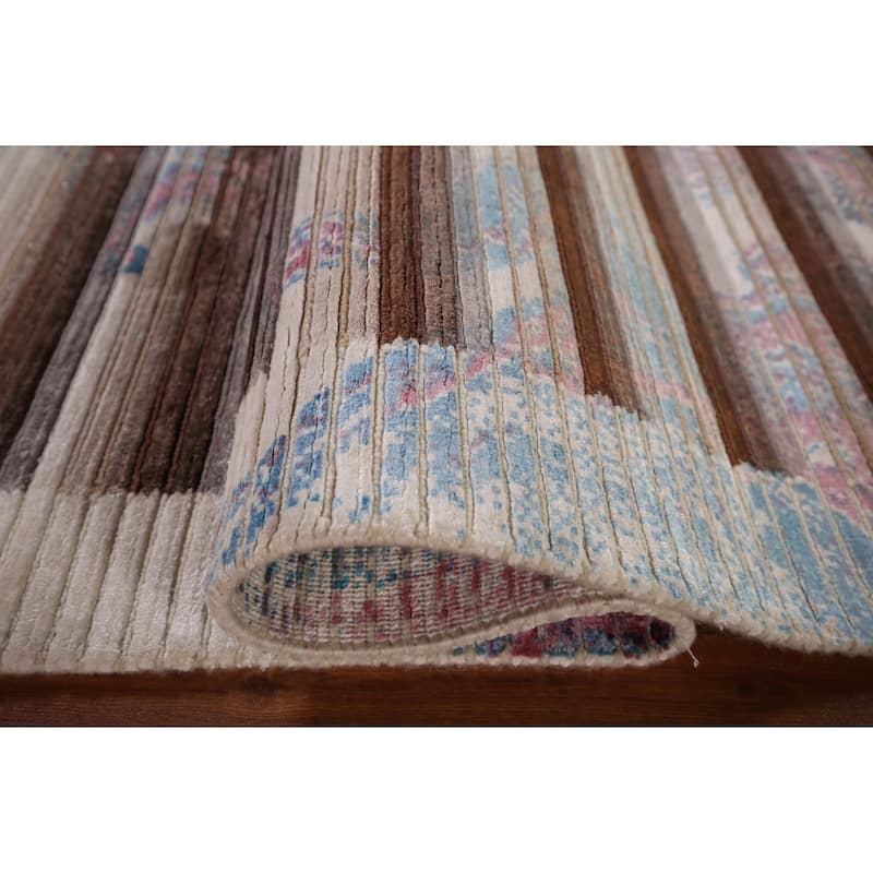 Striped Abstract Accent Rug Hand-Knotted Wool Carpet - 2'8" x 4'11"