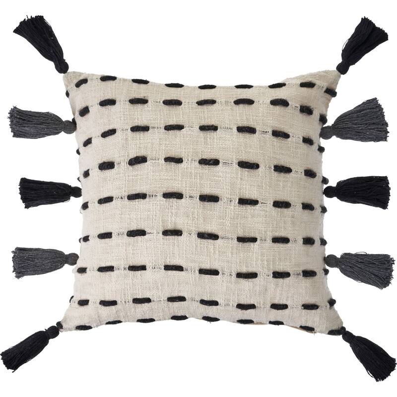 20" Black and Cream Modern Style Square Throw Pillow