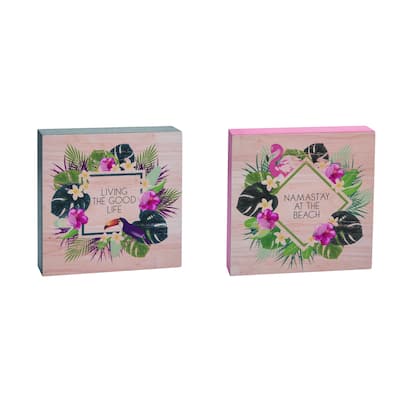 Transpac MDF Good Life Block Decor Set of 2 Spring Home Decorations