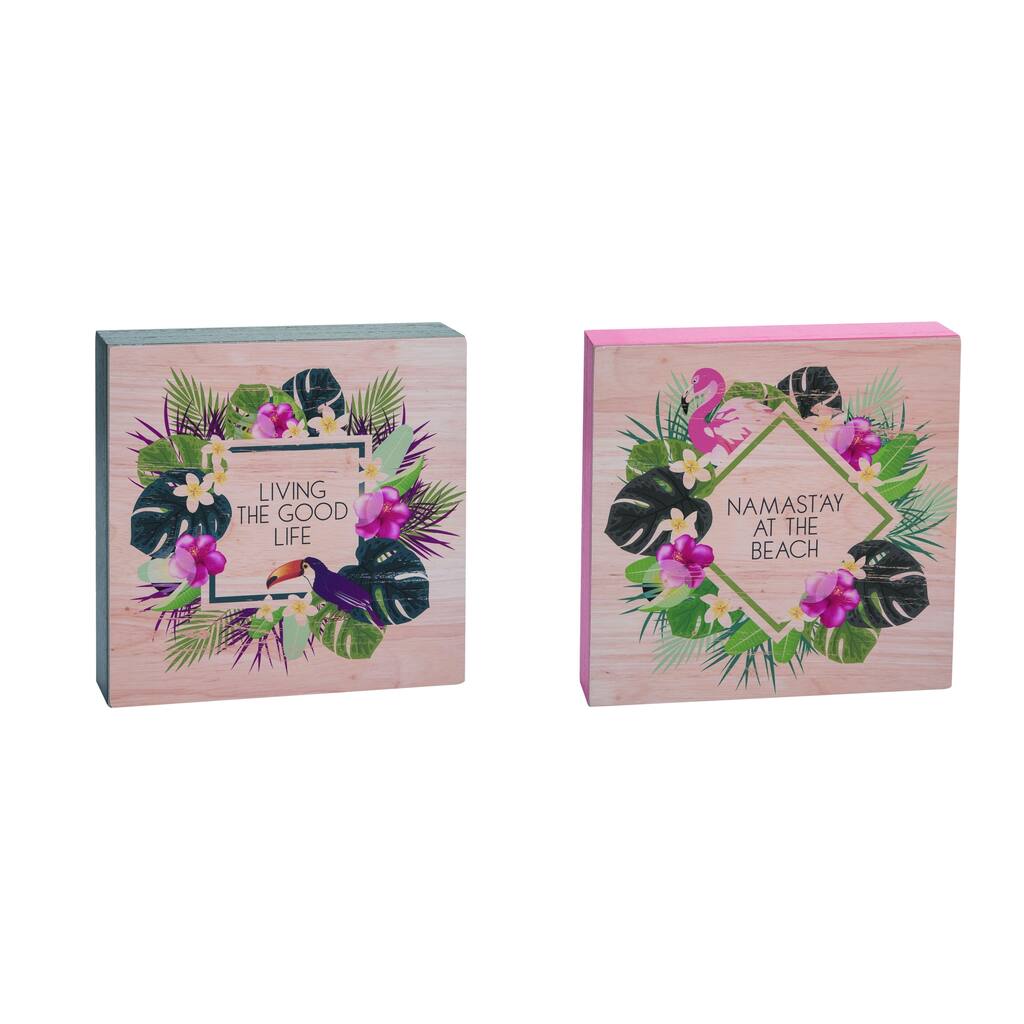 Transpac MDF Good Life Block Decor Set of 2 Spring Home Decorations
