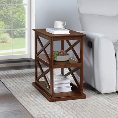 Chairside End Table with Shelves Modern Farmhouse Three-Tier Storage Solid Wood with Beveled Edges for Living Spaces - 14