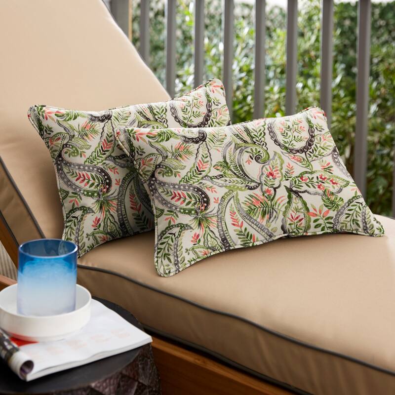 Green and Blue Paisley Corded Lumbar Pillows (Set of 2) by Havenside Home