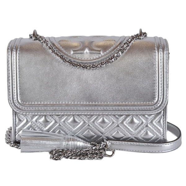 Shop Tory Burch Fleming Silver Quilted Leather Small Crossbody Purse - Free Shipping Today ...