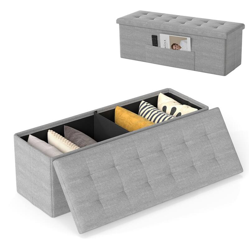 Large 38 Gallon Linen Fabric Storage Ottoman Bench Folding Multipurpose Footrest and Seat with Foam Cushion - 43" × 15" × 15"