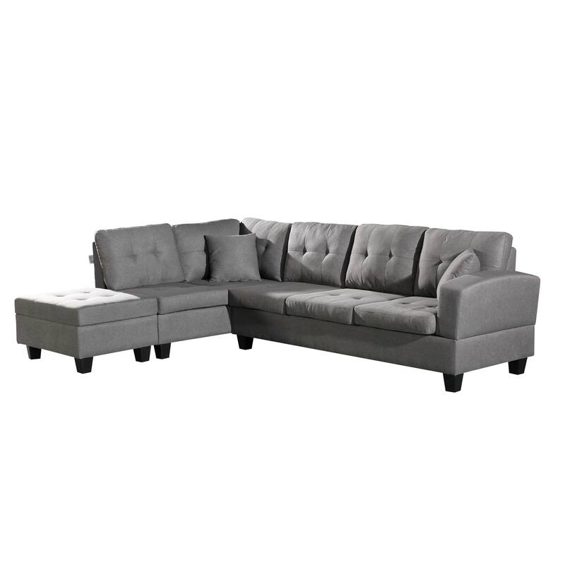 104.72'' L-Shaped 6-Seat Sectional Sofa with Storage Ottoman and Cup Holder, Removable Cushions, and Decorative Pillows