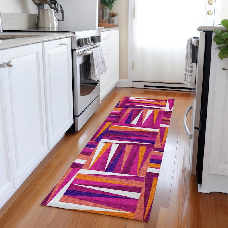 Machine Washable Indoor/ Outdoor Contemporary Mosaic Chantille Rug