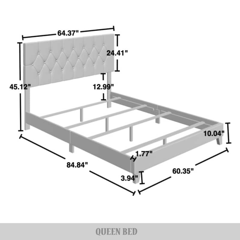 CraftPorch Simple Button Tufted Linen Upholstered Bed