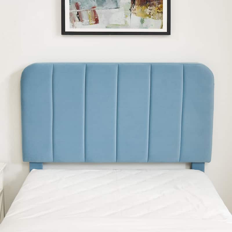 VECELO Velvet Upholstered Bed Frame with Vertical Channel Tufted Headboard, Adjustable Headboard, Wooden Slats Support