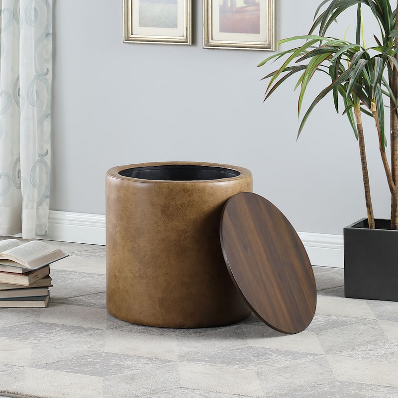 HomePop Storage Ottoman with Wood Top