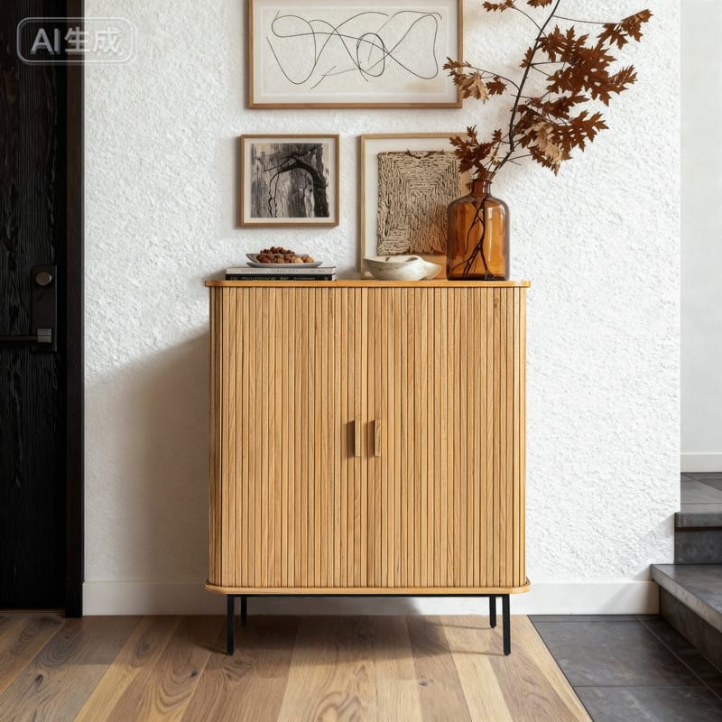 Fluted Wood Storage Cabinet with Tambour Doors - 46"x39"