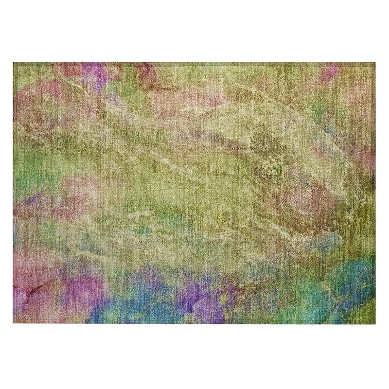 Machine Washable Indoor/ Outdoor Abstract Watercolor Chantille Rug