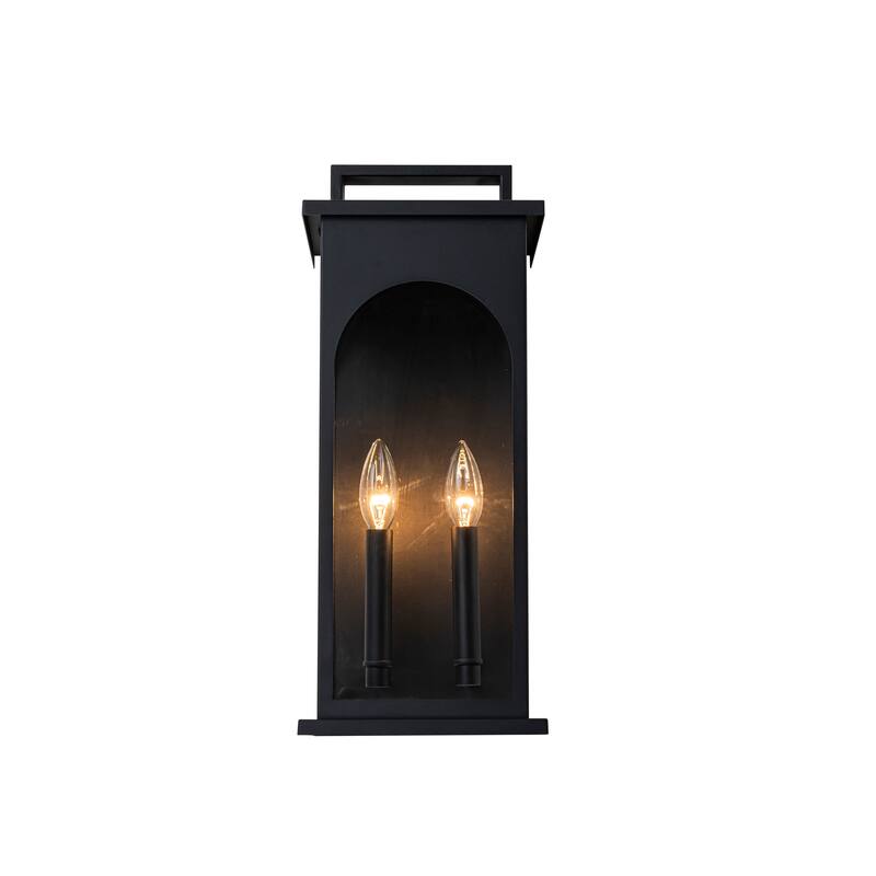2-Light H19” Outdoor Wall Lantern Large Black Exterior Wall Light with Clear Tempered Glass for Front Door, Garage - W8‘’ - W8‘’ - Matte Black