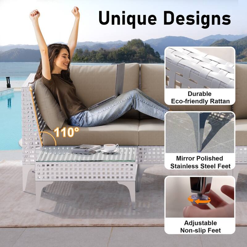 FINCATI Luxury Modern Patio Furniture Set with Side Table, Outdoor Wicker Conversation Set with 500 lbs Oversized Seats