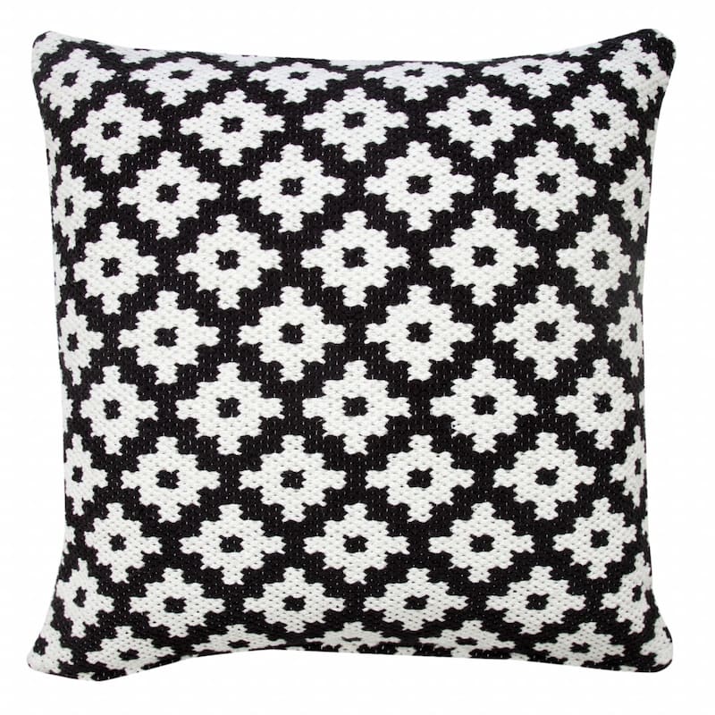 HomeRoots 20" X 20" Black And White 100% Cotton Geometric Zippered Pillow
