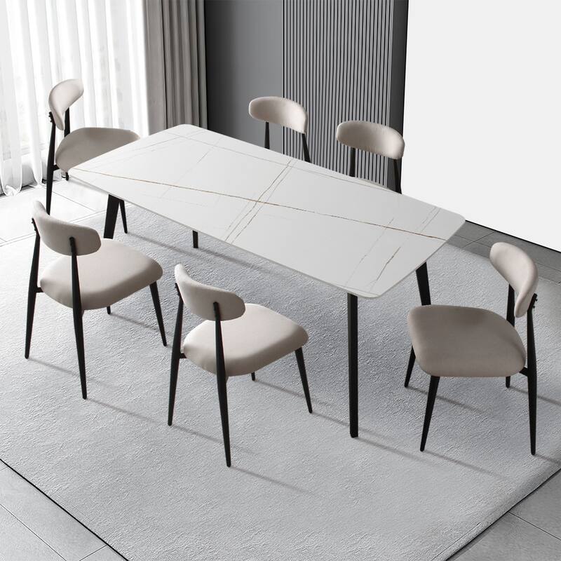 Modern Upholstered Curved Backres Dining Chairs with Metal Frame