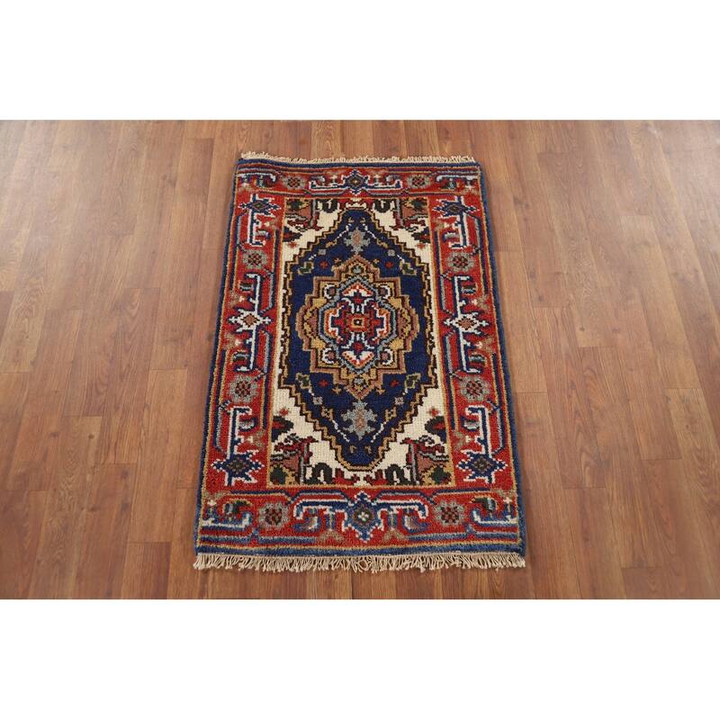 Navy Blue Heriz Serapi Accent Rug Hand-Knotted Wool Carpet - 2'0" x 3'0"