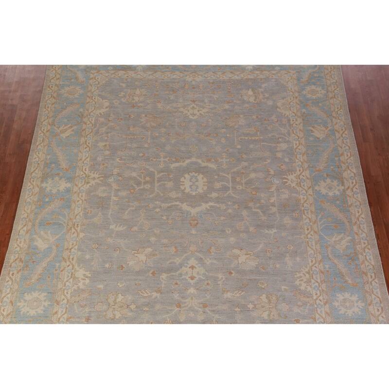 Hand Knotted Oriental 100% Wool Carpet Transitional All-Over Greys & Charcoal Oushak Area Rug - 11' 8'' X 9' 0''