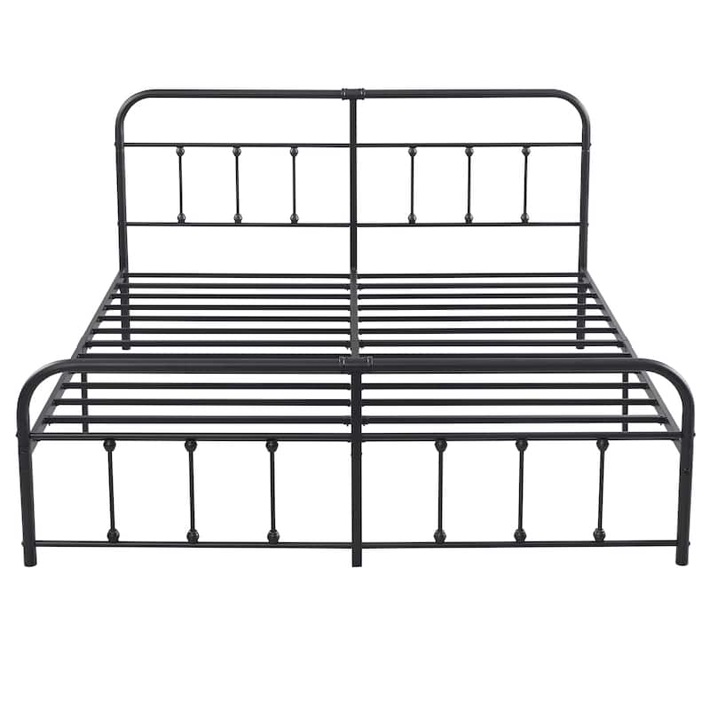 VECELO Metal Bed Frame with Headboard Classic Metal Platform Bed Frame Mattress Foundation with Victorian Style Footboard