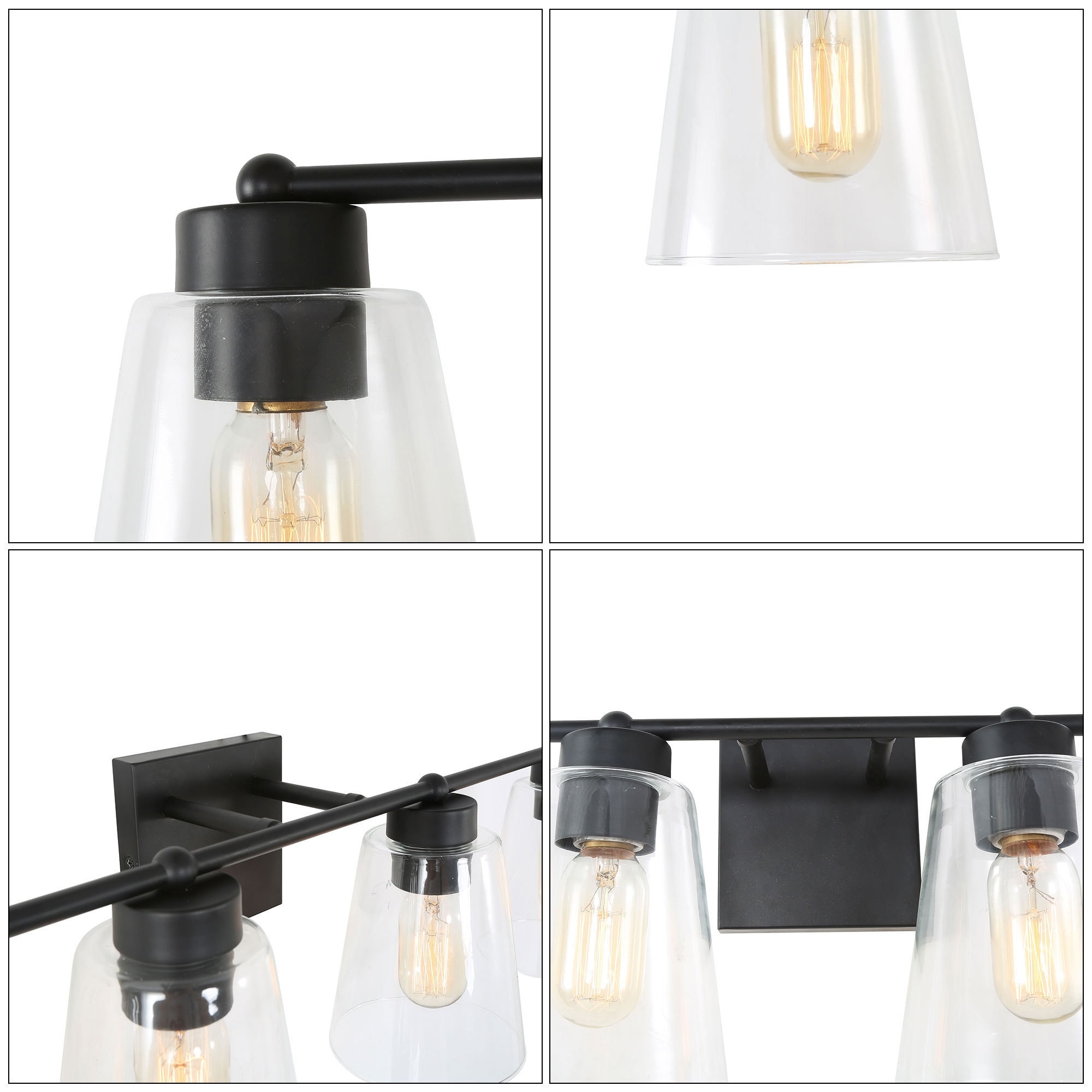 WILON 4-Light Bathroom Vanity Light, Black And Gold Vanity Light