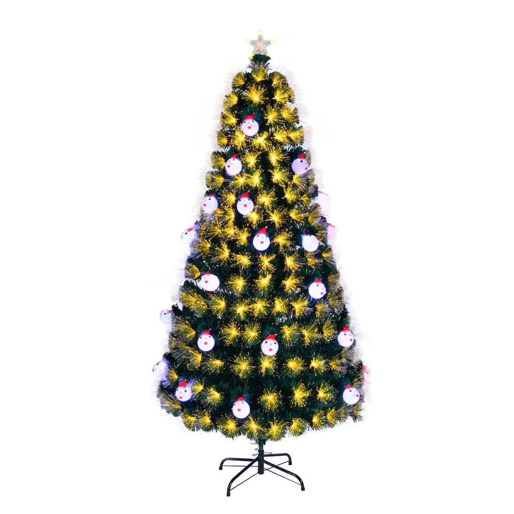 6 ft Pre Lit Fiber Optic Artificial Christmas Tree with Star Topper 8 Lighting Modes and Snowflake Ornaments