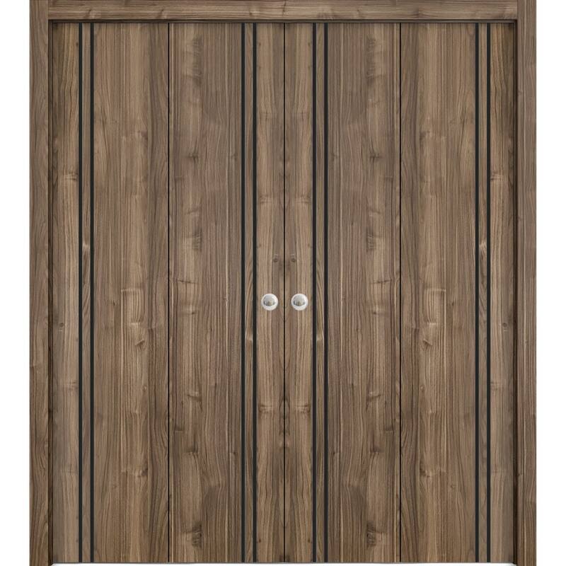 Bi-fold Doors 56 x 80 Planum 0016 Walnut with Sturdy Tracks - 96" x 96" (4* 24x96)