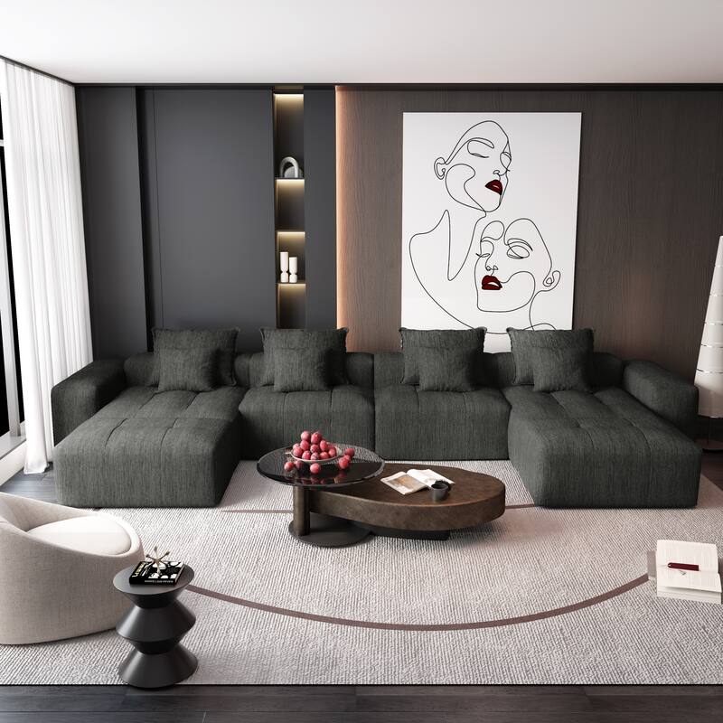 Oversized Modular Chenille 6-Seat Sectional Sofa with Cushions and 8 Pillows for Living Room