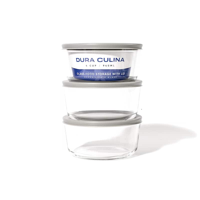 Glass Food Storage Containers Set - Round, 4-Cup (32oz) BPA-Free, Microwave & Oven Safe, Airtight Lids