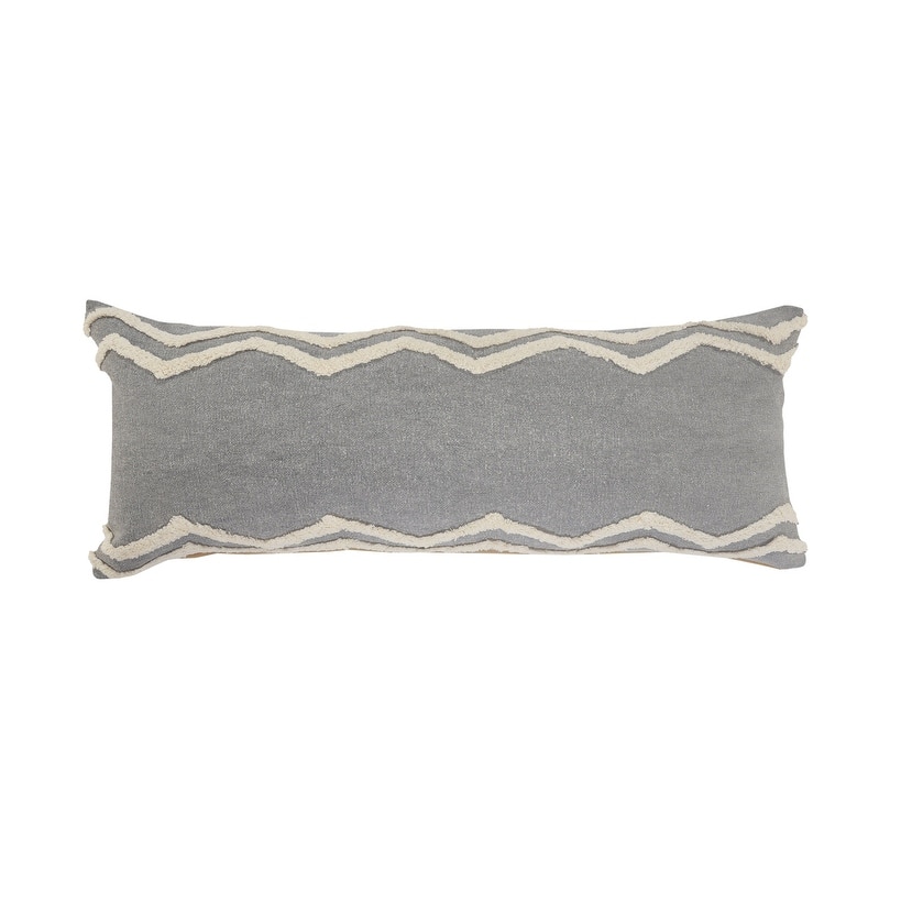 HomeRoots 14" X 36" Grey And Off-White 100% Cotton Chevron Zippered Pillow