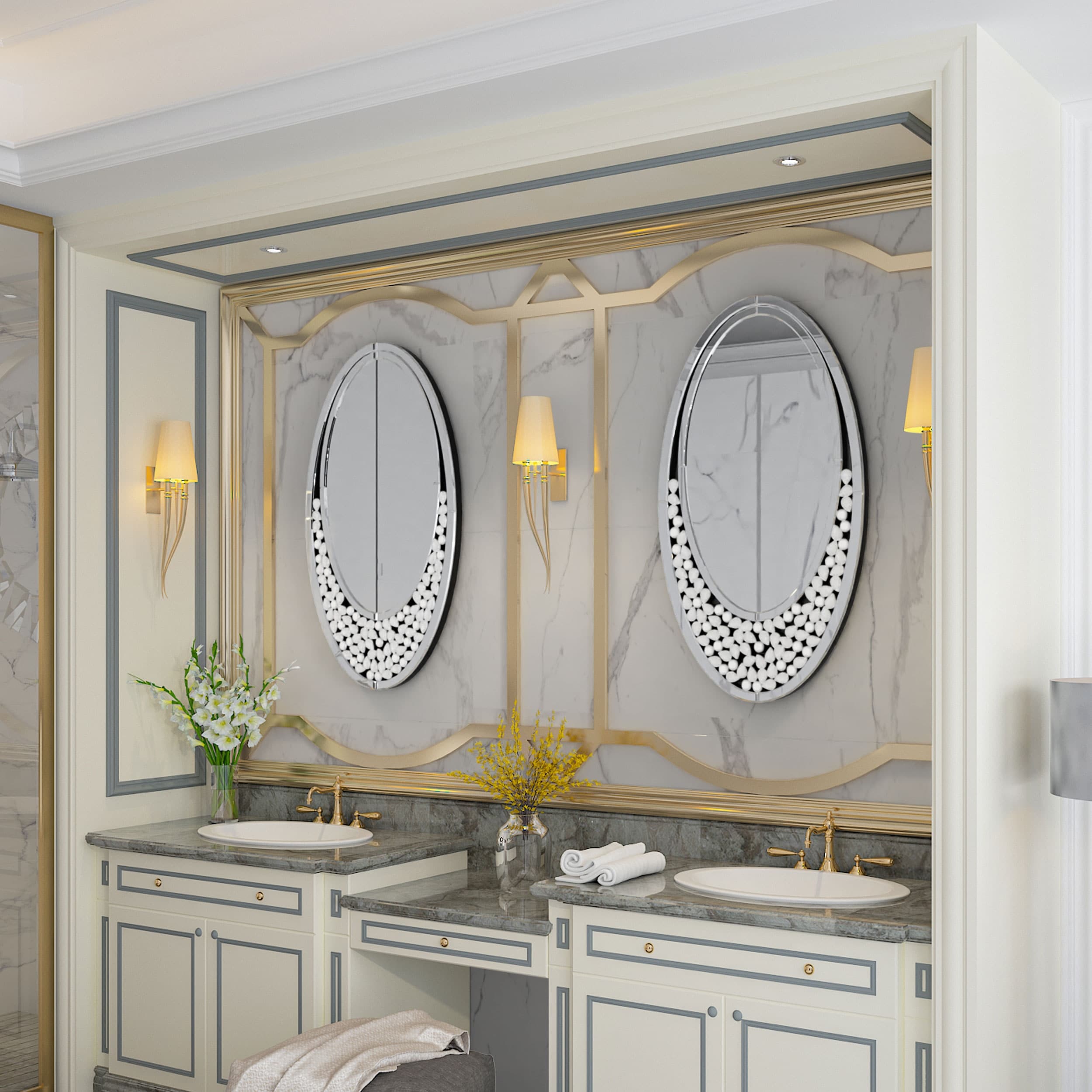 Modern Oval Sparkle Glitter Wall Mirror for Entryway Living Room