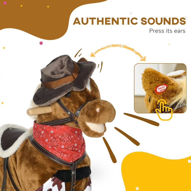 Kids Plush Rocking Horse with Authentic Neigh Sounds, Saddle, and Stirrup for 3-8 Years Old - Comfortable Velvet Fabric