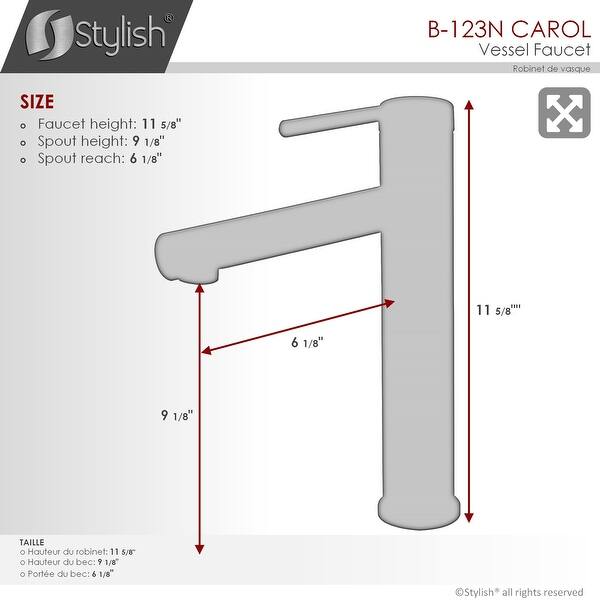 dimension image slide 1 of 2, STYLISH Single Handle Bathroom Vessel Sink Faucet, Stainless Steel - Faucet Height: 11 5/8" Spout Height: 9 1/8"