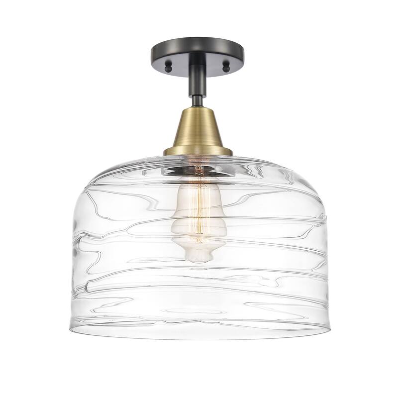 Innovations Lighting Caden Bell - 1 Light 12" Flush Mount - Black Antique Brass/Clear Deco Swirl