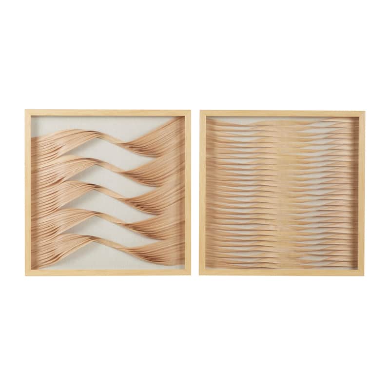 Wooden Geometric Handmade Shadow Box with Rattan Weaving - Set of 2 Brown - Roche River Decor