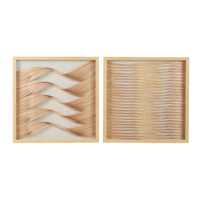 Wooden Geometric Handmade Shadow Box with Rattan Weaving - Set of 2 Brown - Roche River Decor