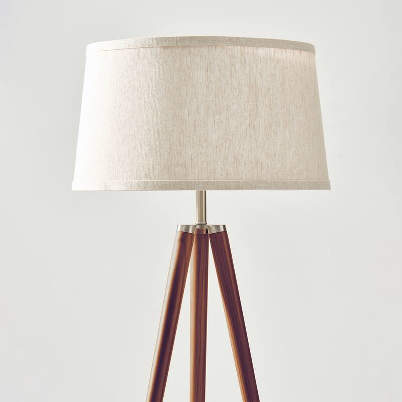 Brightech Emma 61 in. Mid-Century Modern LED Super Bright Floor Lamp with Beige Fabric Drum Shade