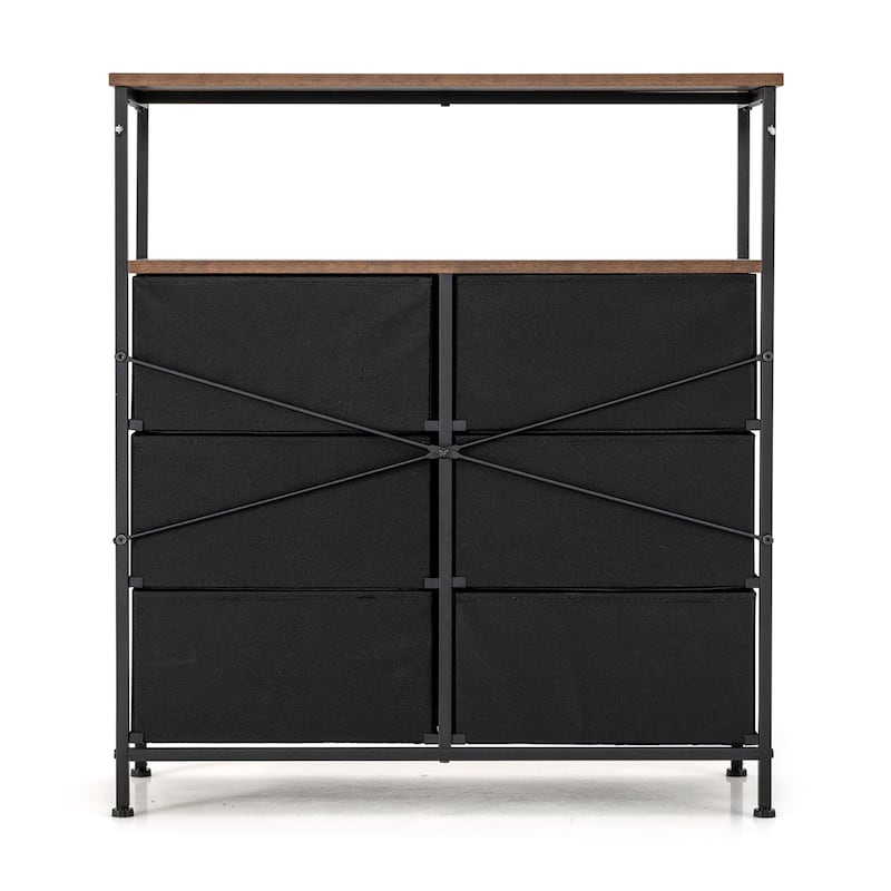Costway 6-Drawer Dresser 2-Tier Fabric Storage Tower with wooden Top