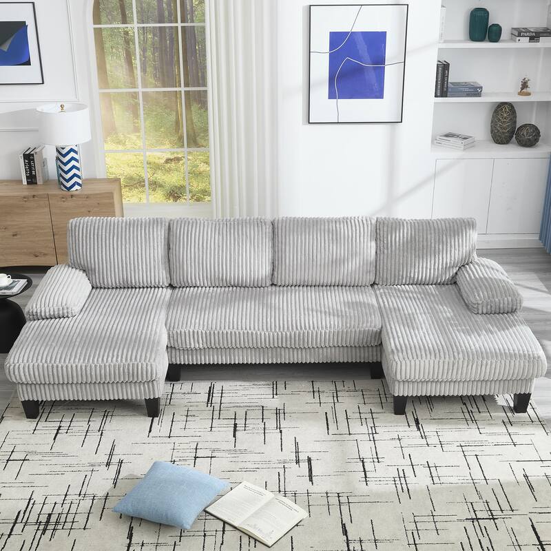 U-Shaped Modular Sectional Sofa with Double Chaise Lounge, Convertible Deep Seat Sleeper Sofa, Velvet Upholstered 4 Seater Sofa