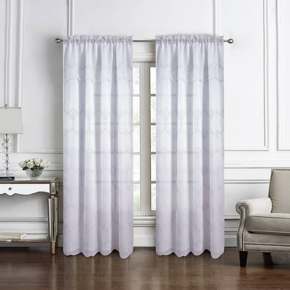 Embroidered Window Curtain Panel with Attached Valance 90"