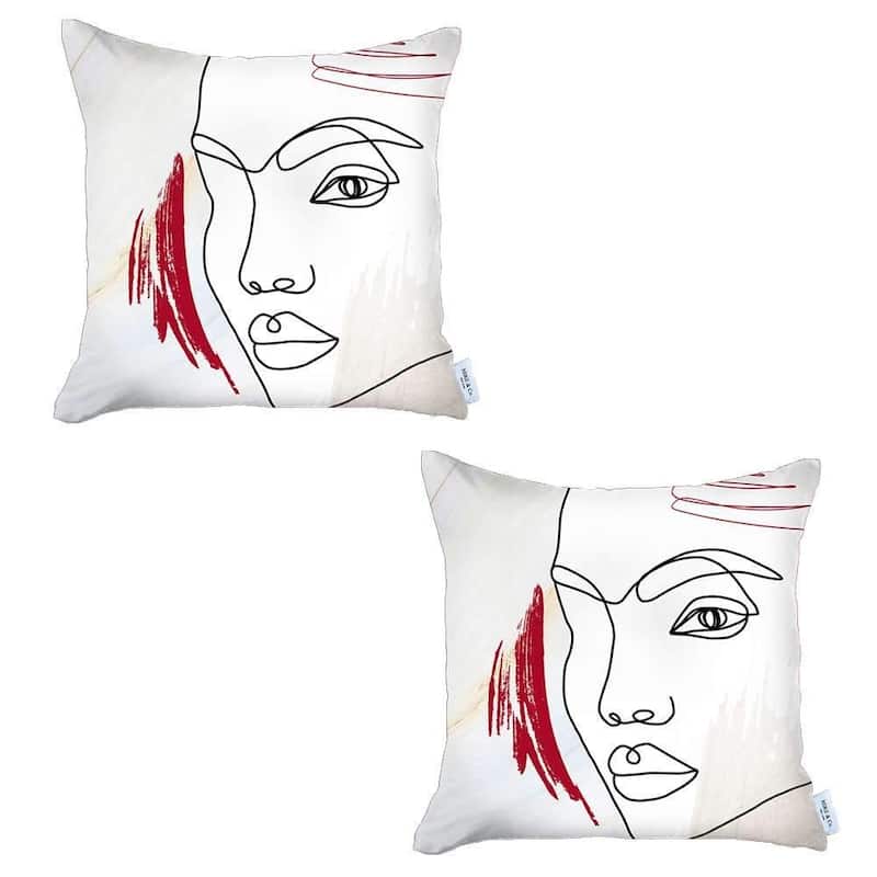 HomeRoots Set Of Two 18" X 18" Gray Black White And Red Abstract Zippered Handmade Polyester Throw Pillow