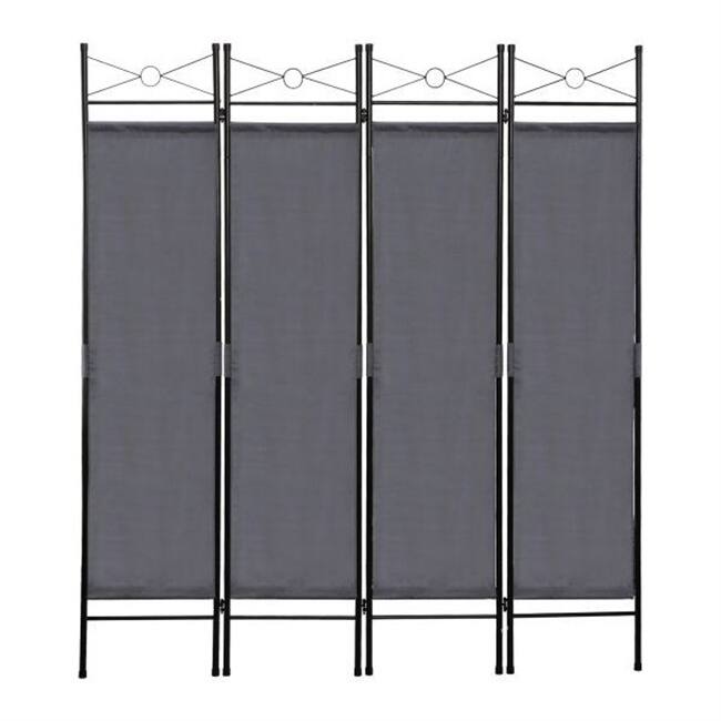 4-panel Free-standing Room Divider Folding Partition Privacy Screen with Iron Frame