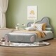 preview thumbnail 2 of 8, Twin Size Velvet Upholstered Platform Bed with Bear-Shaped Headboard & Bed-End Storage Pocket-Wood Slat Support, Easy Assembly
