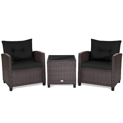 3 Pieces Rattan Patio Furniture Set with Washable Cushion - Chair: 26.5" x 26.5" x 30"