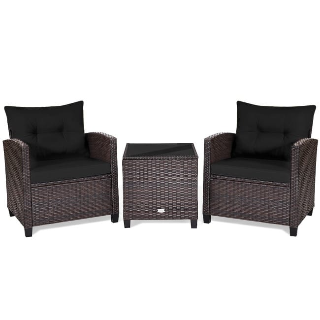3 Pieces Rattan Patio Furniture Set with Washable Cushion - Chair: 26.5" x 26.5" x 30"