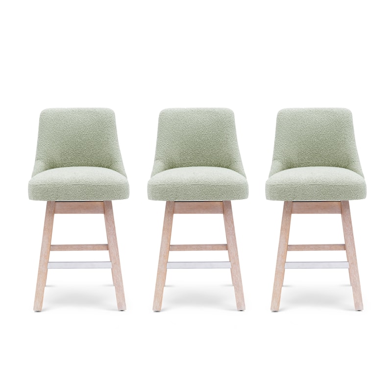 Boucle Polyester Upholstered Swivel Counter Stool - Foot Glides (Set of 3)