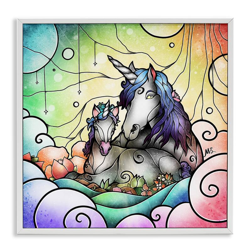 Stupell Deco Style Unicorns Framed Giclee Art Design By Mandie Manzano - 24 x 24 - White